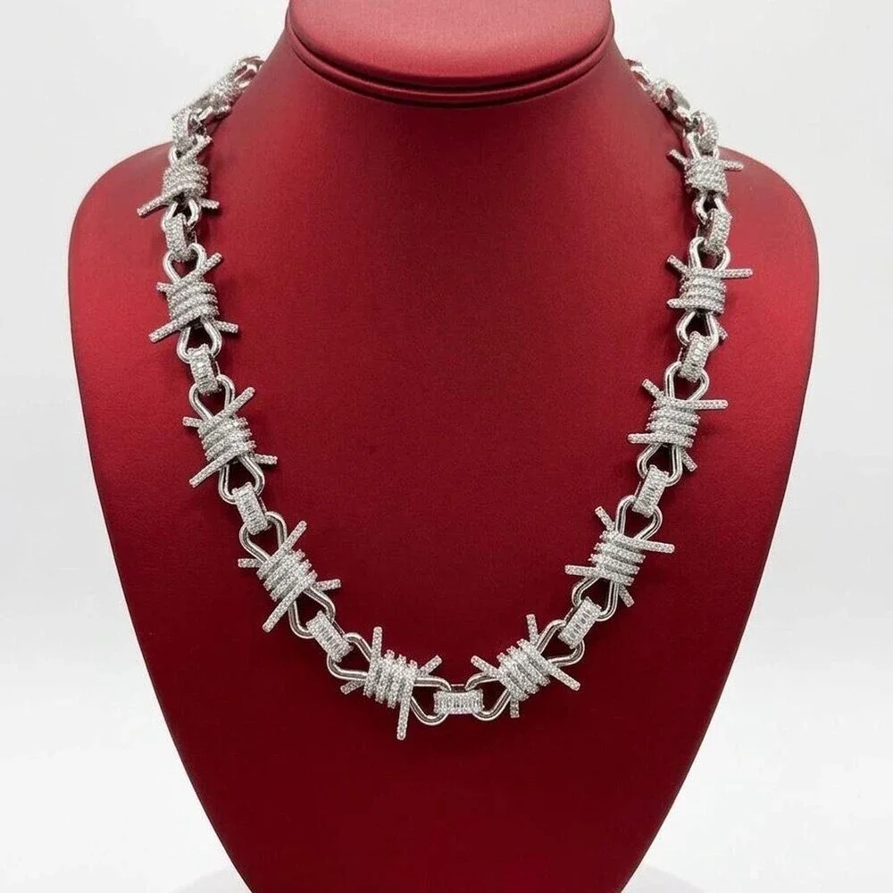Silver Barbed Wire Chain Necklace 20inch